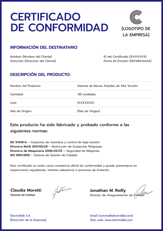 Certificado de conformidad estructurado – Portrait Certificado de conformidad estructurado – Portrait