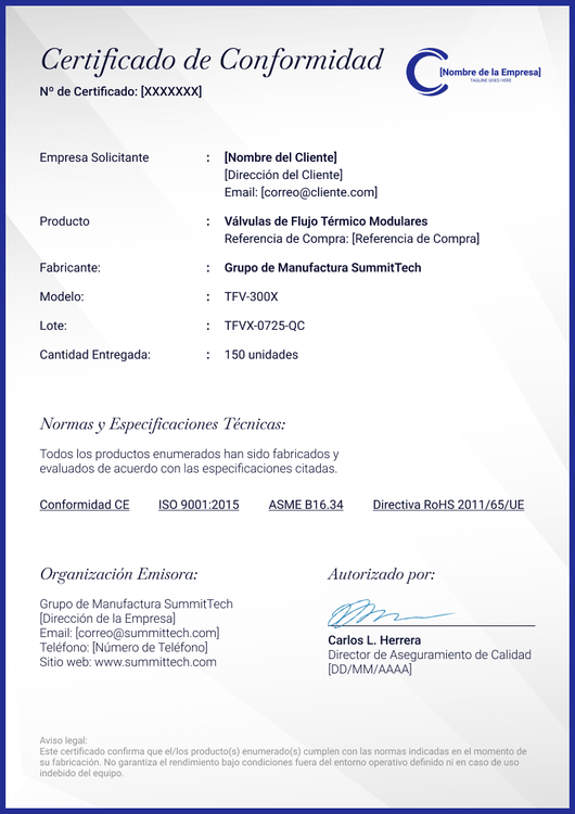 Certificado de conformidad claro – Portrait Certificado de conformidad claro – Portrait