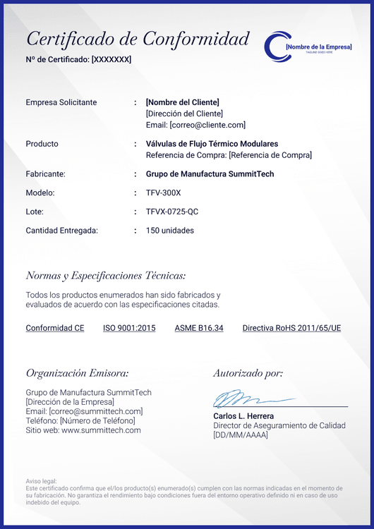 Certificado de conformidad claro – Portrait Certificado de conformidad claro – Portrait