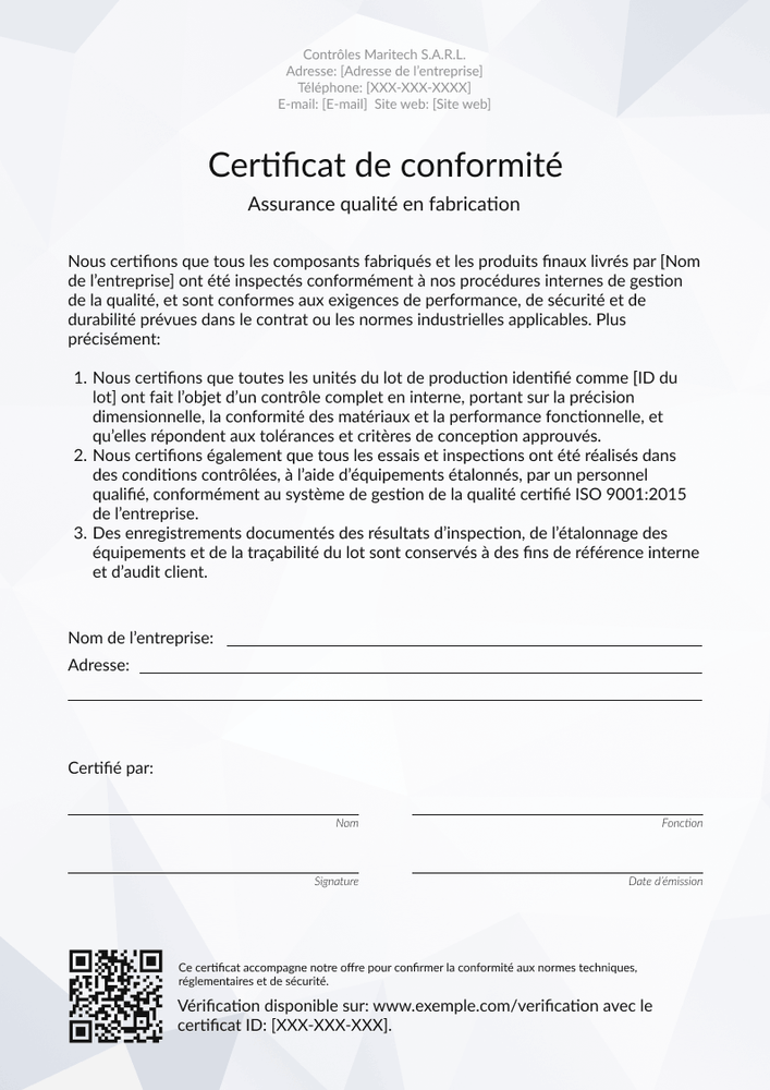 Modèle certificat de conformité professionnel – Portrait Modèle certificat de conformité professionnel – Portrait
