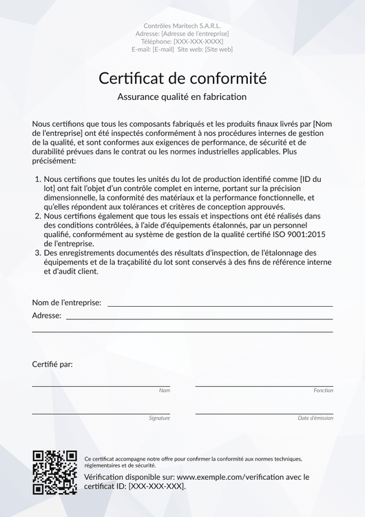 Modèle certificat de conformité professionnel – Portrait Modèle certificat de conformité professionnel – Portrait