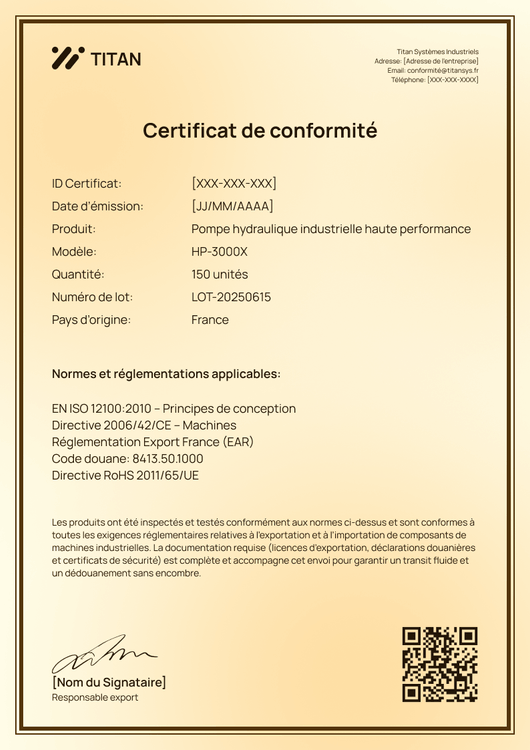 Modèle certificat de conformité – Portrait Modèle certificat de conformité – Portrait