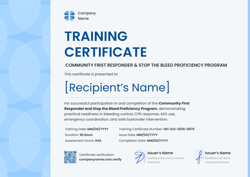 Customize First Responder Training Certificate Template with Certifier - Landscape Customize First Responder Training Certificate Template with Certifier - Landscape