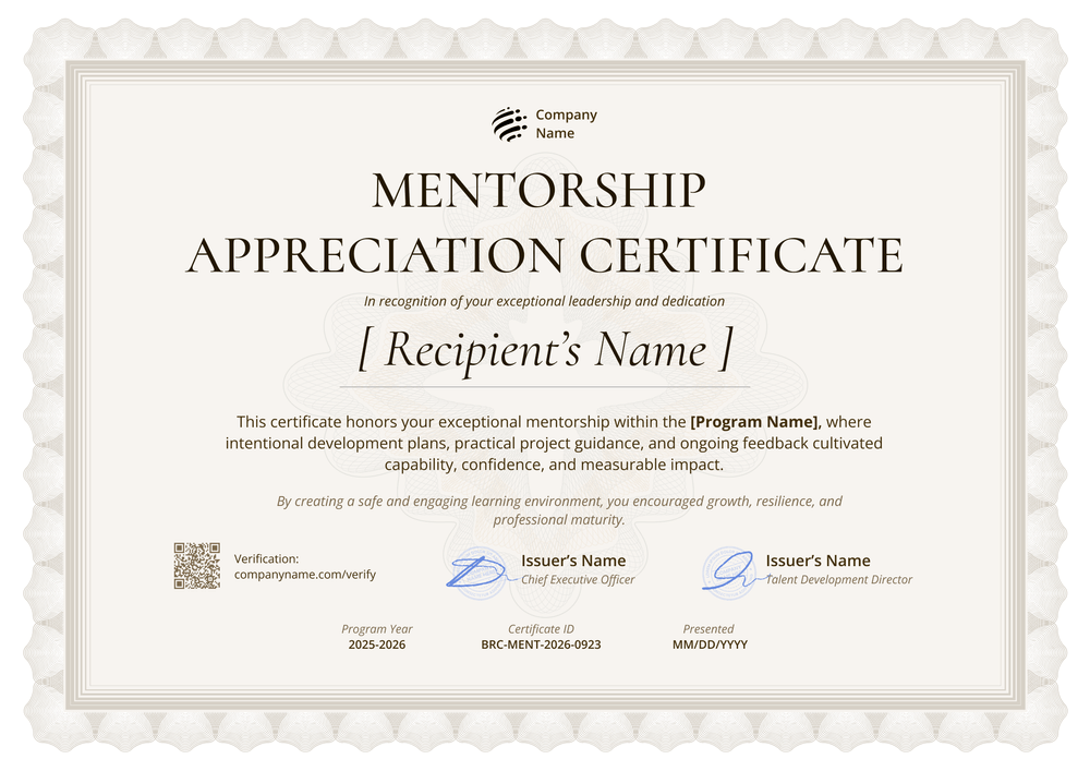 Professional Mentor Appreciation Certificate Template - Landscape Professional Mentor Appreciation Certificate Template - Landscape