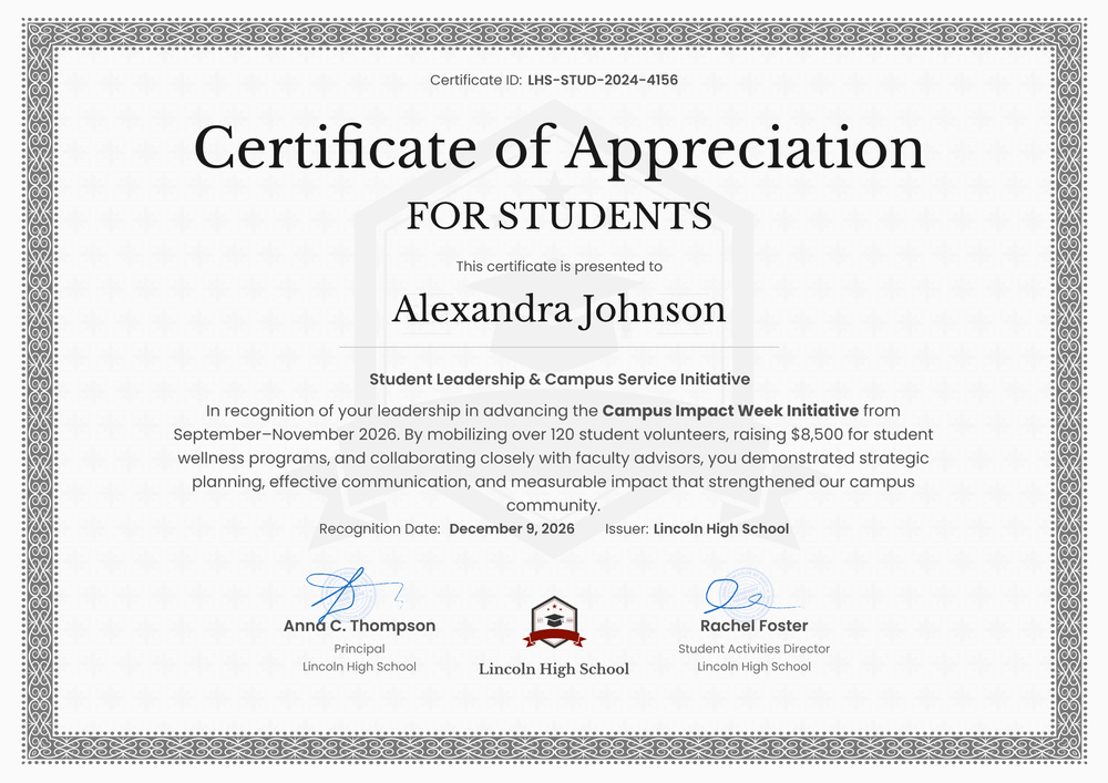 Certificate of Appreciation Template for Students - Landscape Certificate of Appreciation Template for Students - Landscape