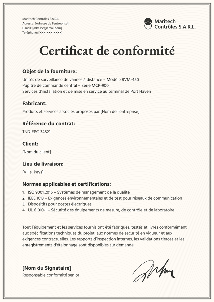 Modèle certificat de conformité – Portrait Modèle certificat de conformité – Portrait