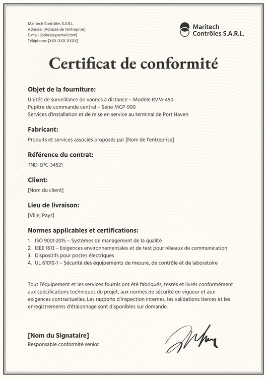Modèle certificat de conformité – Portrait Modèle certificat de conformité – Portrait