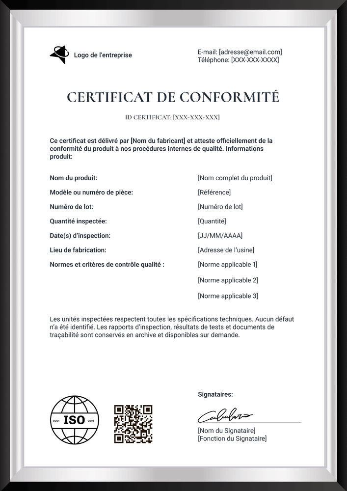 Modèle certificat de conformité – Portrait Modèle certificat de conformité – Portrait