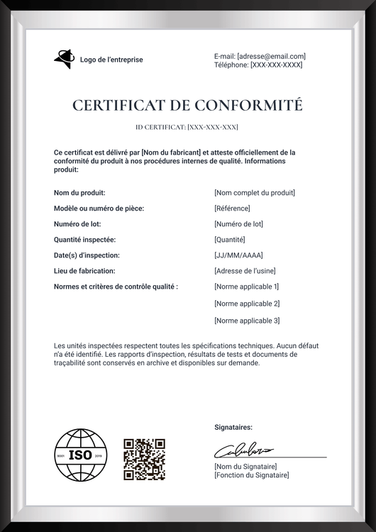 Modèle certificat de conformité – Portrait Modèle certificat de conformité – Portrait