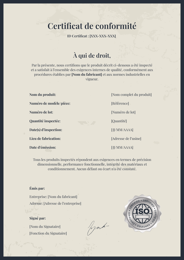 Modèle certificat de conformité – Portrait Modèle certificat de conformité – Portrait