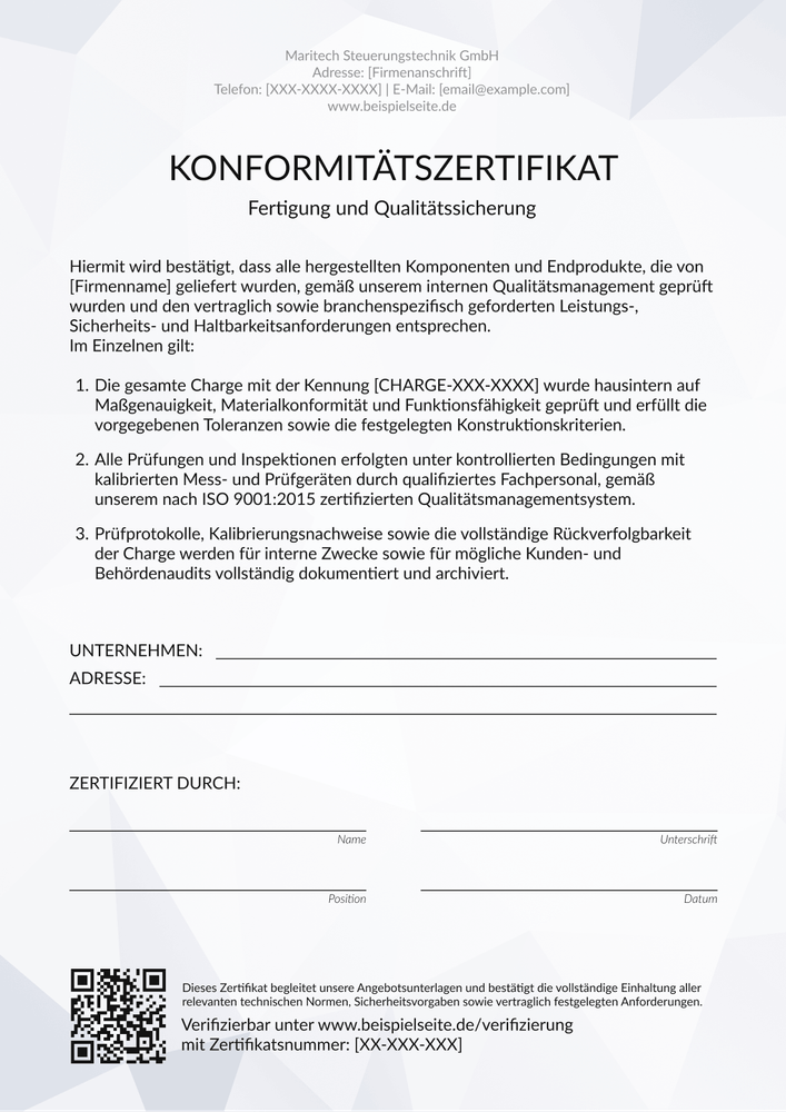 Konformitätszertifikat Vorlage – Hochformat Konformitätszertifikat Vorlage – Hochformat