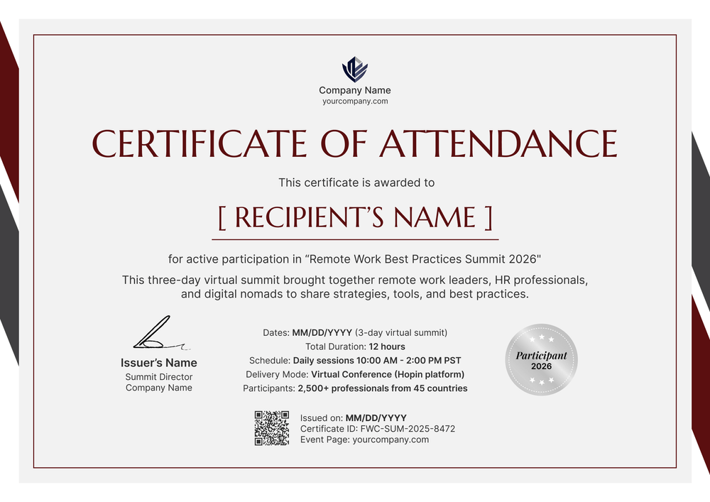 Certificate of Attendance Template – Landscape Certificate of Attendance Template – Landscape