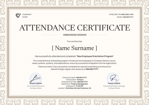 Customizable Certificate of Attendance Template - Landscape Customizable Certificate of Attendance Template - Landscape