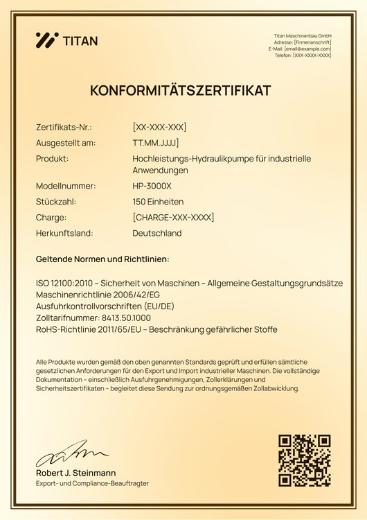 Konformitätszertifikat Vorlage – Hochformat Konformitätszertifikat Vorlage – Hochformat