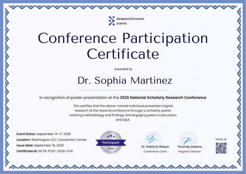 Professional and blue certificate of participation conference template Professional and blue certificate of participation conference template