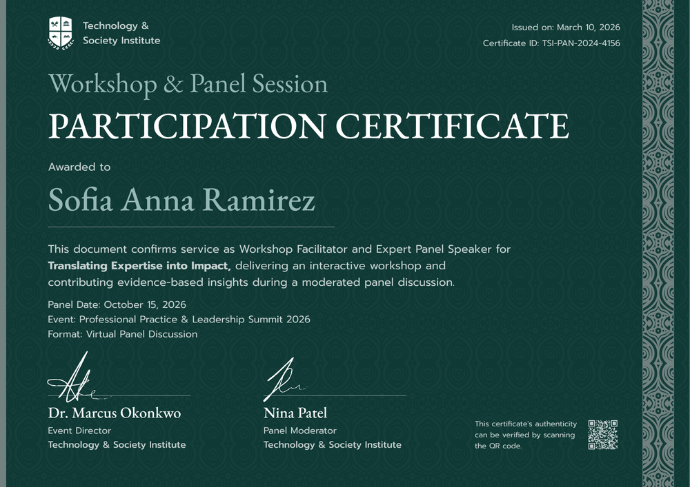 Green and bold certificate of participation in workshop & panel session template Green and bold certificate of participation in workshop & panel session template