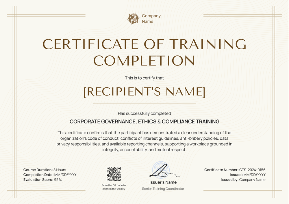 Polished and brown certificate of training completion template Polished and brown certificate of training completion template