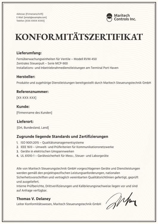 Konformitätszertifikat Vorlage – Hochformat Konformitätszertifikat Vorlage – Hochformat