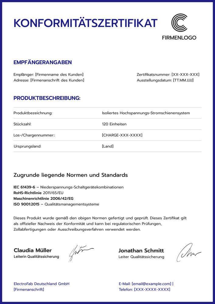 Konformitätszertifikat Vorlage – Hochformat Konformitätszertifikat Vorlage – Hochformat