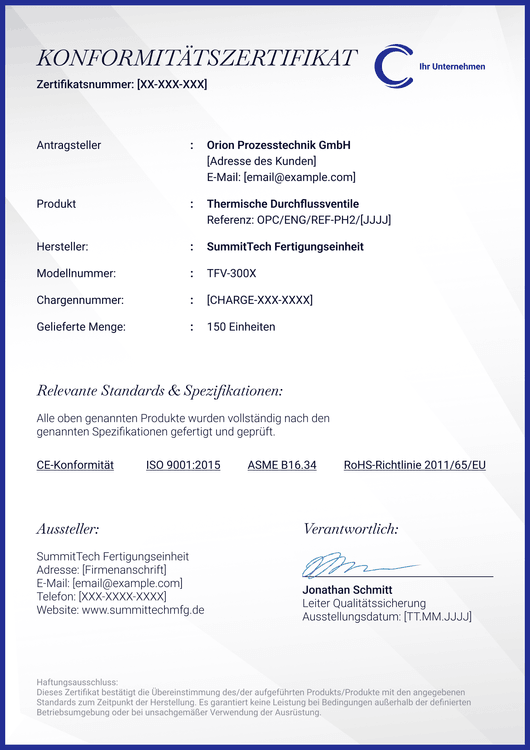Konformitätszertifikat Vorlage – Hochformat Konformitätszertifikat Vorlage – Hochformat