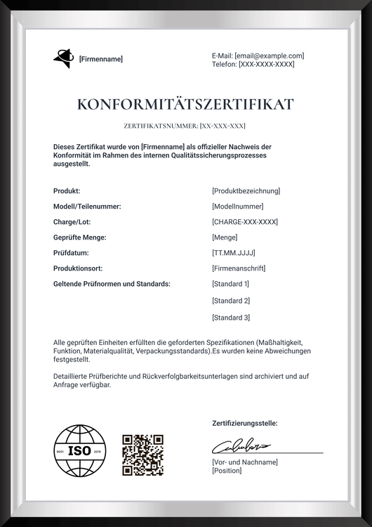 Konformitätszertifikat Vorlage – Hochformat Konformitätszertifikat Vorlage – Hochformat