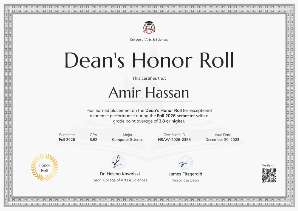 Dean's Honor Roll Template - Landscape Dean's Honor Roll Template - Landscape