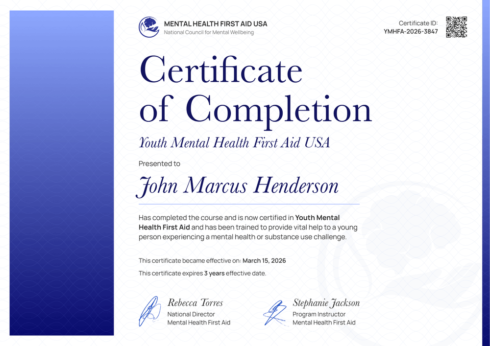 Free Mental Health First Aid Certificate Template - Landscape Free Mental Health First Aid Certificate Template - Landscape