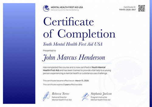 Free Mental Health First Aid Certificate Template - Landscape Free Mental Health First Aid Certificate Template - Landscape