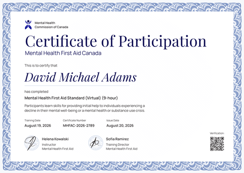 Mental Health First Aid Certificate – Landscape Mental Health First Aid Certificate – Landscape