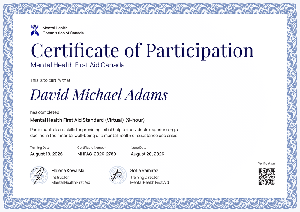 Mental Health First Aid Certificate – Landscape Mental Health First Aid Certificate – Landscape
