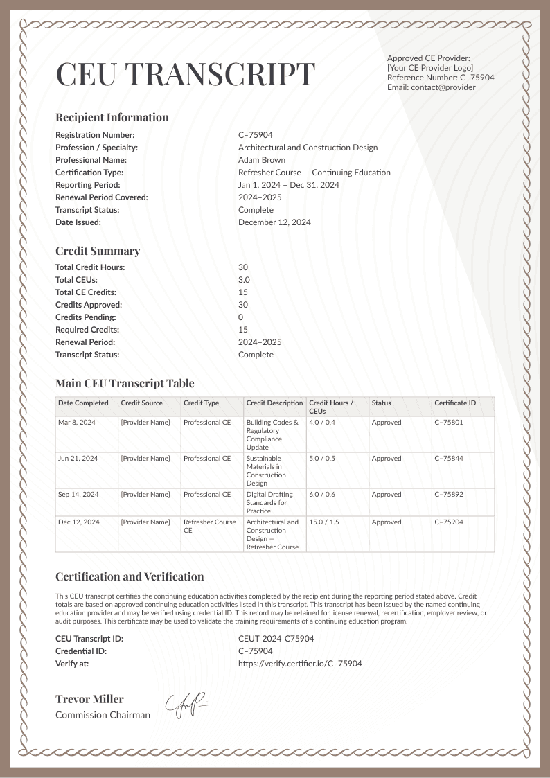 Brown CEU Transcript Brown CEU Transcript