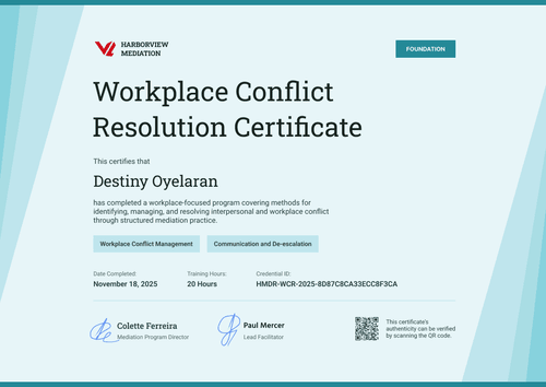 Modern blue workplace conflict resolution certificate template Modern blue workplace conflict resolution certificate template