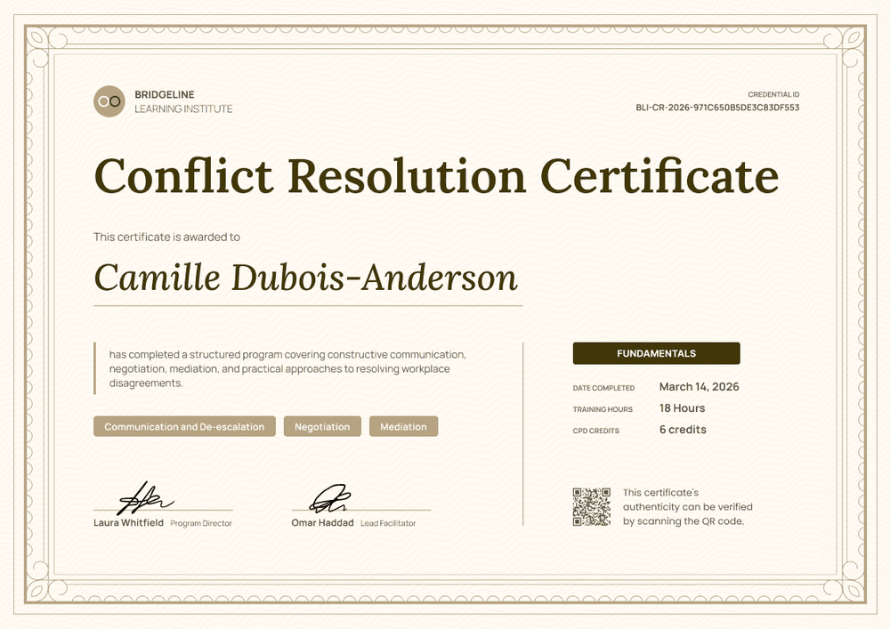 Conflict Resolution Fundamentals Certificate Conflict Resolution Fundamentals Certificate