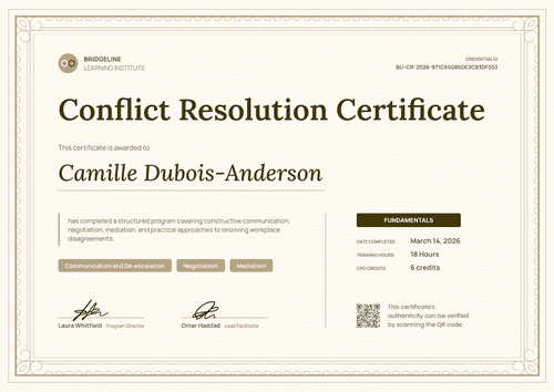 Conflict Resolution Fundamentals Certificate Conflict Resolution Fundamentals Certificate