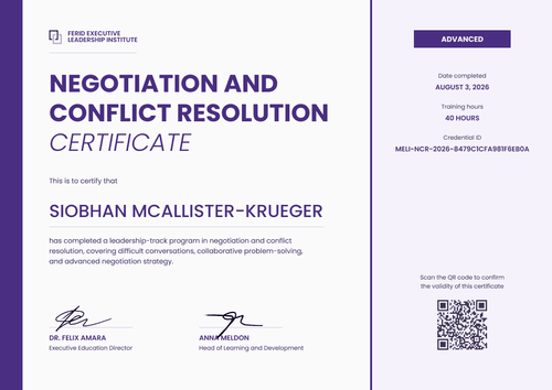 Negotiation and Conflict Resolution Certificate Negotiation and Conflict Resolution Certificate