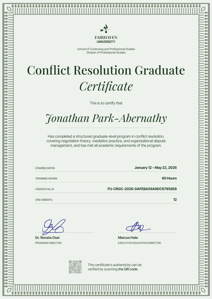 Conflict Resolution Graduate Certificate Conflict Resolution Graduate Certificate