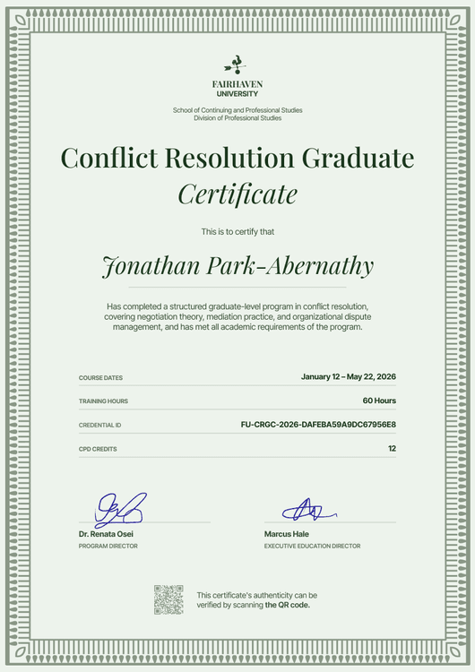 Conflict Resolution Graduate Certificate Conflict Resolution Graduate Certificate