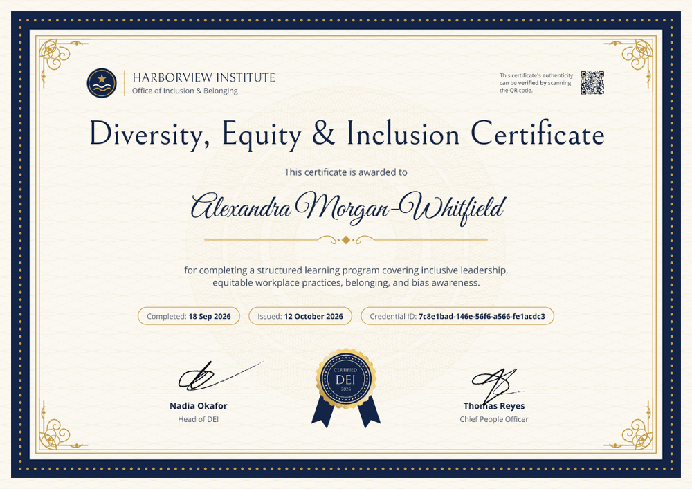 Diversity, Equity & Inclusion Certificate Diversity, Equity & Inclusion Certificate