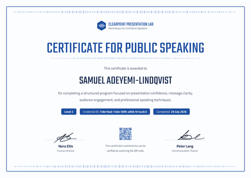 Public Speaking Course Certificate Public Speaking Course Certificate