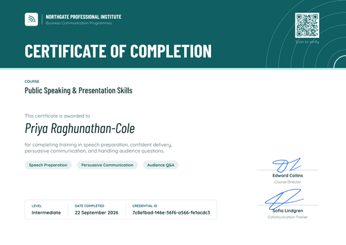 Public Speaking & Presentation Skills Certificate Public Speaking & Presentation Skills Certificate