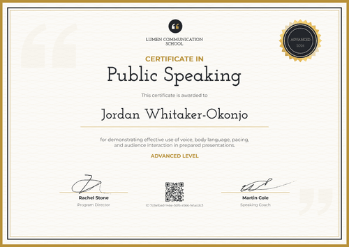 Advanced Public Speaking Certificate Advanced Public Speaking Certificate