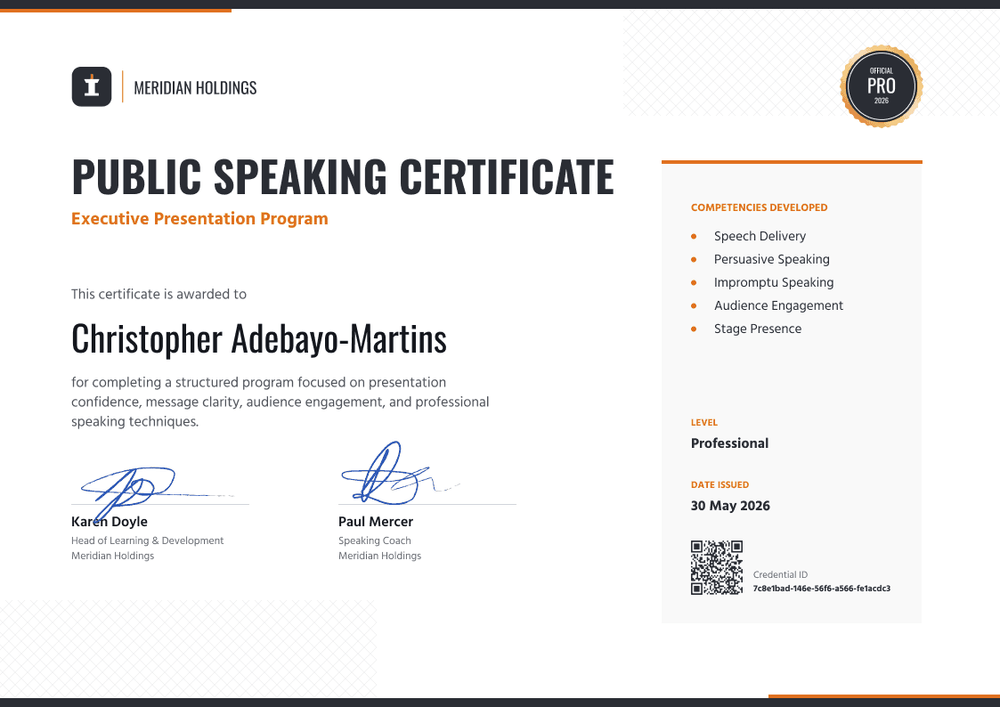 Public Speaking Executive Presentation Certificate Public Speaking Executive Presentation Certificate