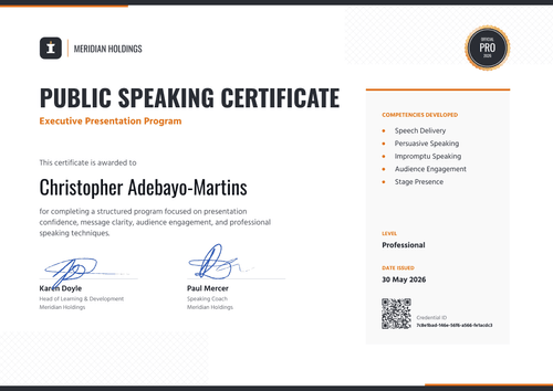 Public Speaking Executive Presentation Certificate Public Speaking Executive Presentation Certificate