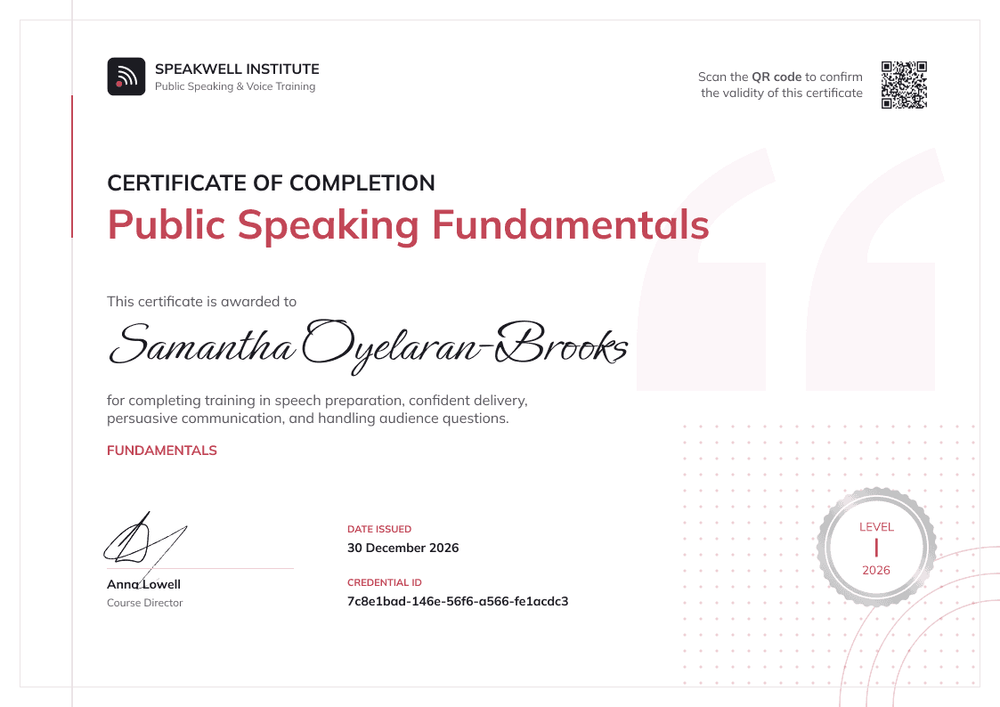Public Speaking Fundamentals Certificate Public Speaking Fundamentals Certificate