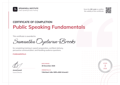 Public Speaking Fundamentals Certificate Public Speaking Fundamentals Certificate