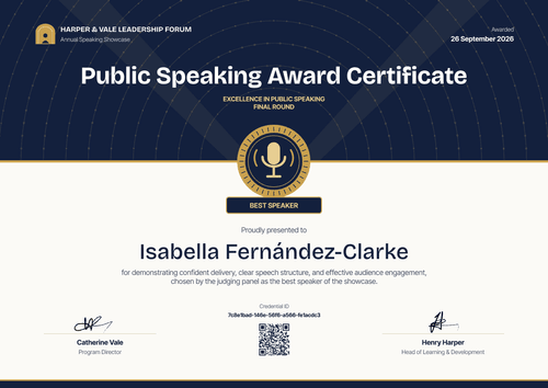 Public Speaking Award Certificate Public Speaking Award Certificate