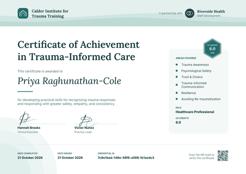 Trauma-Informed Care Achievement Certificate Trauma-Informed Care Achievement Certificate