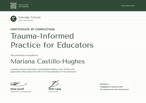 Trauma-Informed Educator Completion Certificate Trauma-Informed Educator Completion Certificate