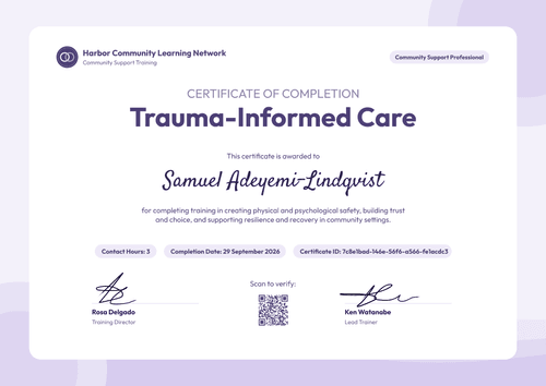 Community Trauma-Informed Care Certificate Community Trauma-Informed Care Certificate