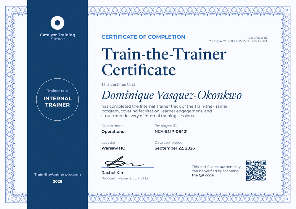 Internal Trainer Train-the-Trainer Certificate Internal Trainer Train-the-Trainer Certificate